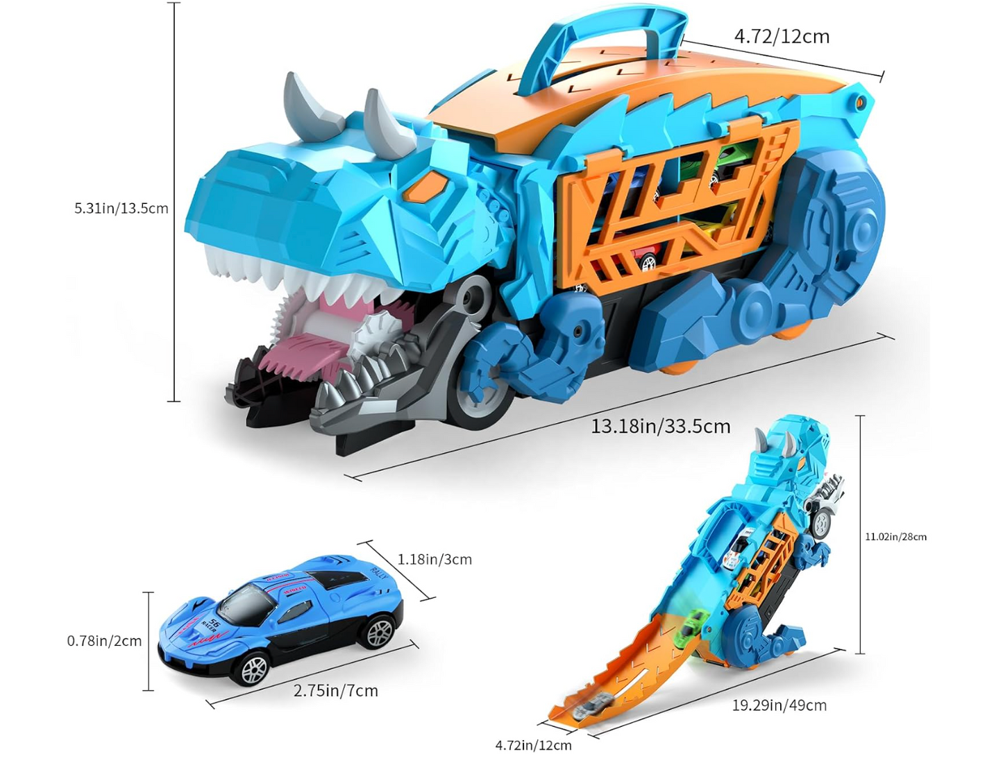 Camión de Dinosaurios con 12 Coches Azul