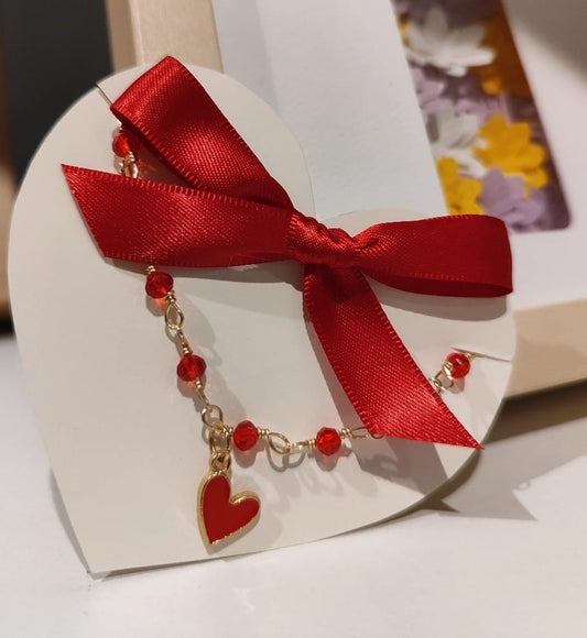 Pulsera gde con Corazón - hecho a mano/baño de oro de 14k