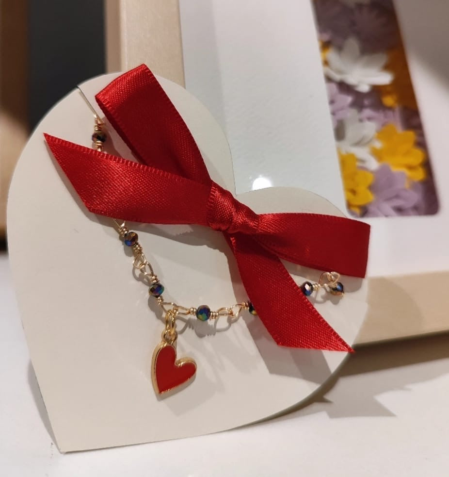 Pulsera Tornasol con Corazón - hecho a mano/baño de oro de 14k