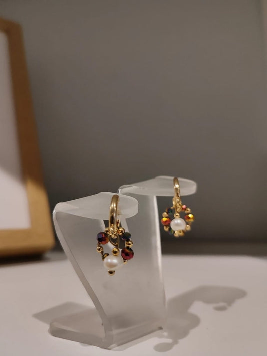 Aretes Aro Colores - hecho a mano/baño de oro de 14k