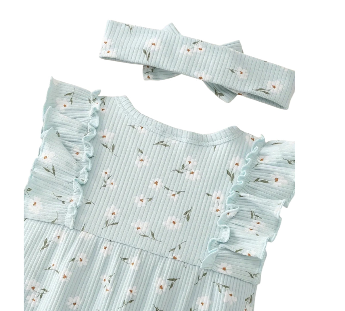 Conjunto Romper Floral Menta con Diadema