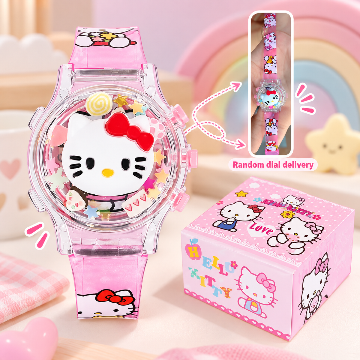 Reloj Musical Luminoso Giratorio Sanrio Hello Kitty