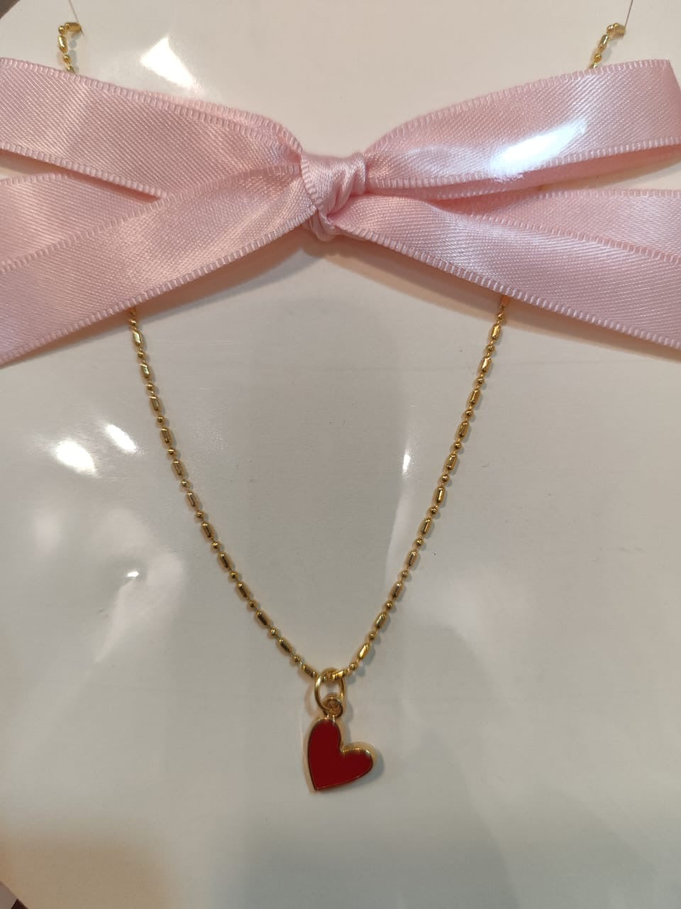 Collar Corazón Rojo - chapa de oro 14k