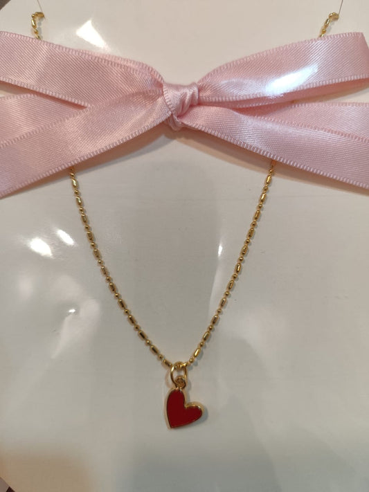Collar Corazón Rojo - chapa de oro 14k