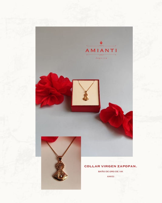Collar Virgen de Zapopan - chapa de oro 14k
