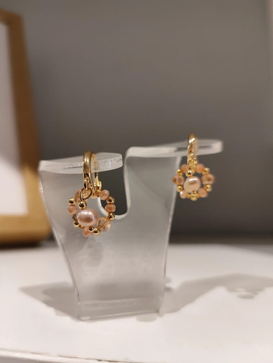 Aretes Aro Rosa - hecho a mano/baño de oro de 14k