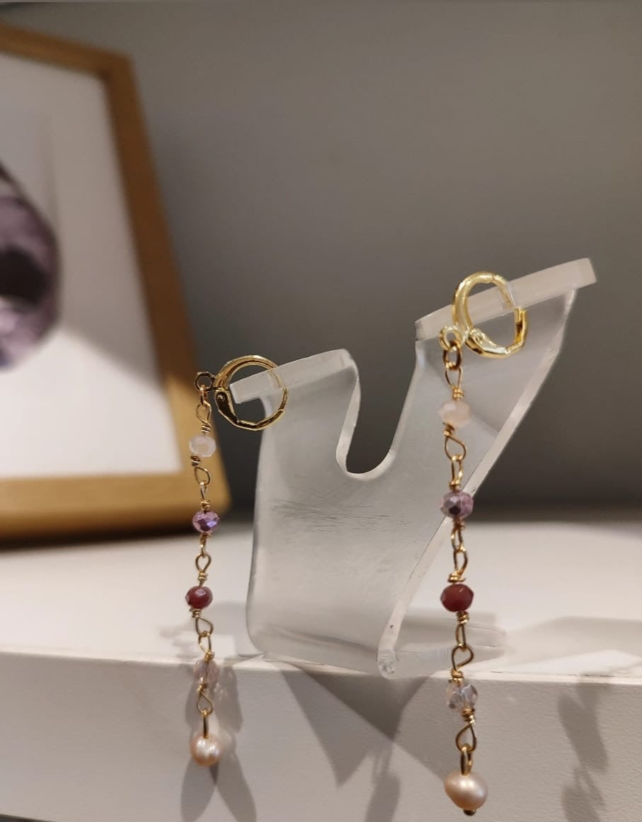 Aretes Lia Rosa - hecho a mano/baño de oro de 14k