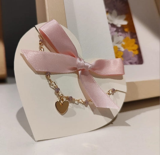 Pulsera Lila con Corazón - hecho a mano/baño de oro de 14k