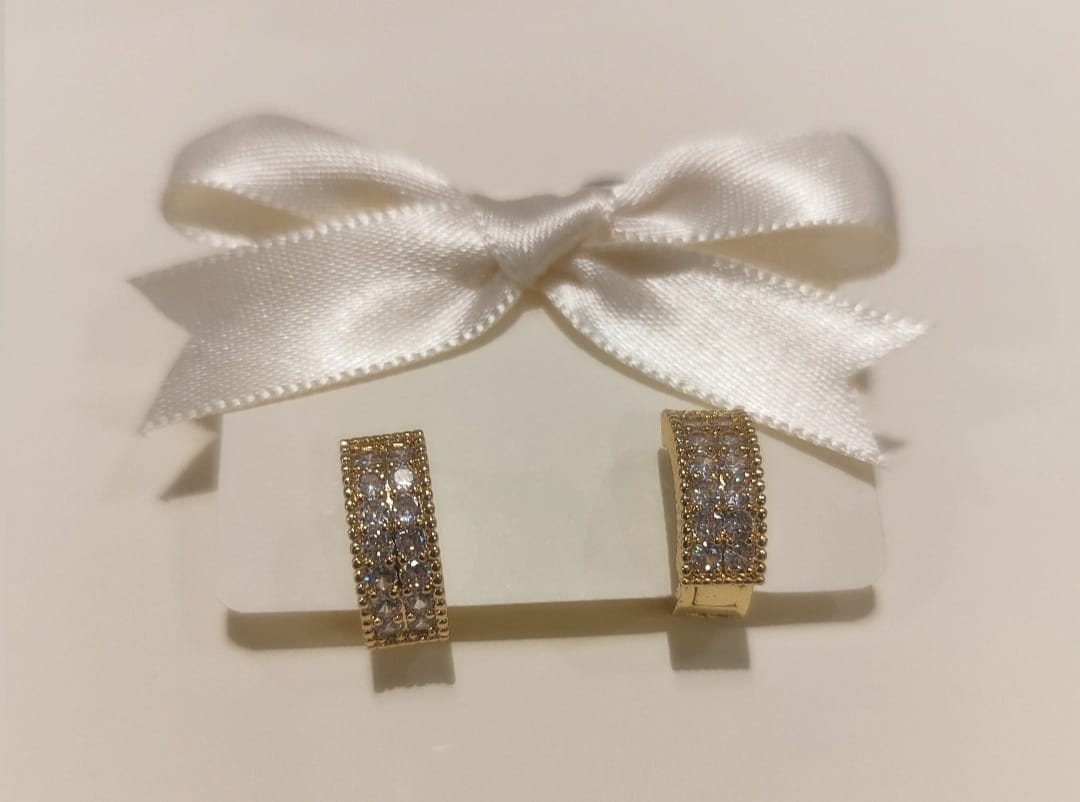 Aretes Rosa - chapa de oro 14k