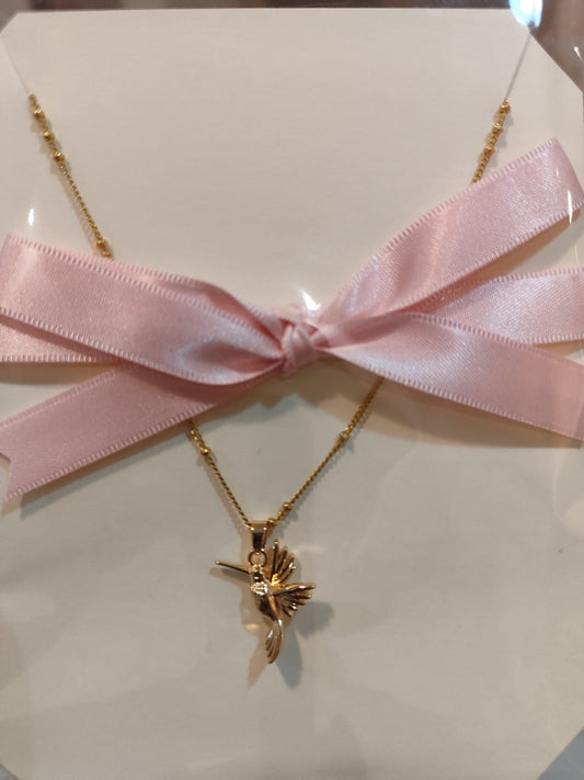 Collar Colibrí - chapa de oro 14k