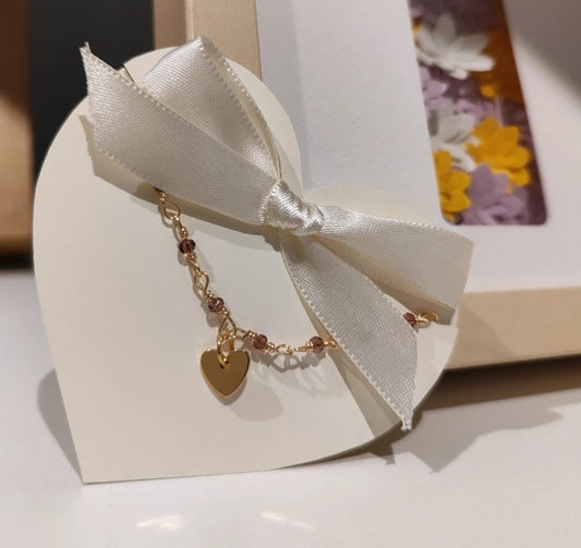 Pulsera Morada Corazón - hecho a mano/baño de oro de 14k