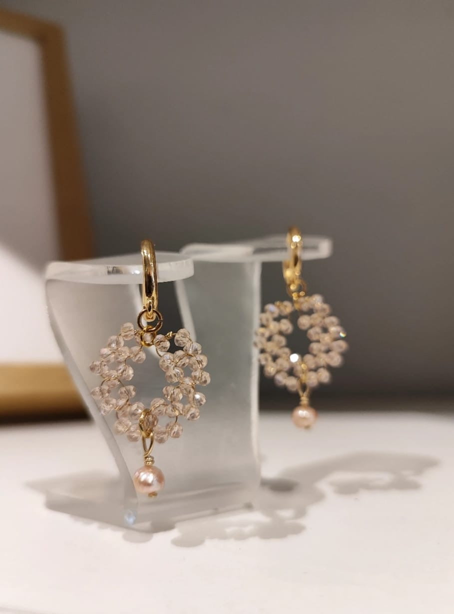 Aretes Pia Rosa - hecho a mano/baño de oro de 14k