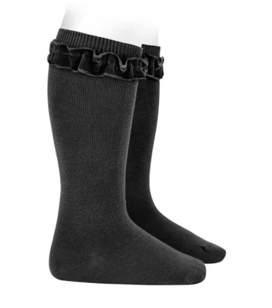 Calcetines altos cinta terciopelo fruncida en puño Marino