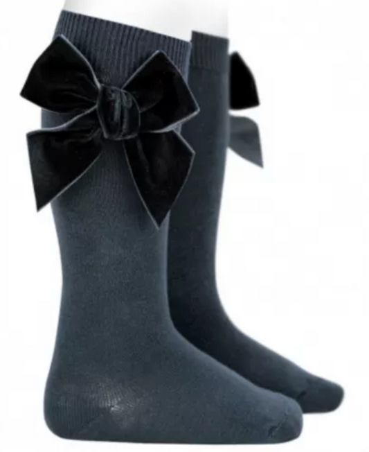 Calceta punto liso lazo terciopelo carbon