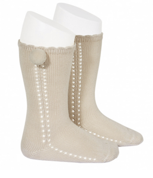 calceta pompon calado lateral lino