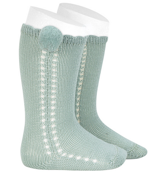 calceta pompon calado lateral bruma