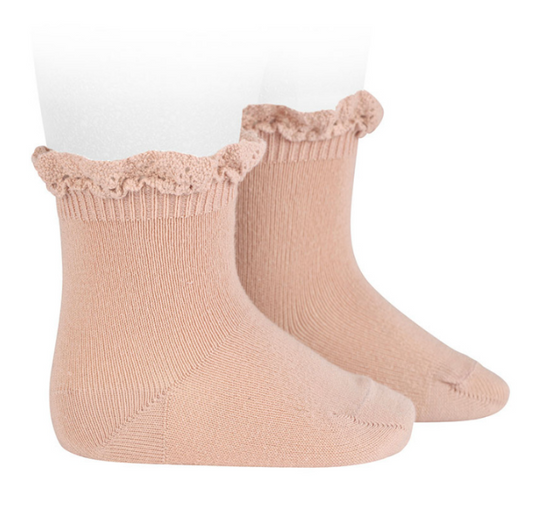 Calcetines cortos con puntilla en el puño Rosa Palo