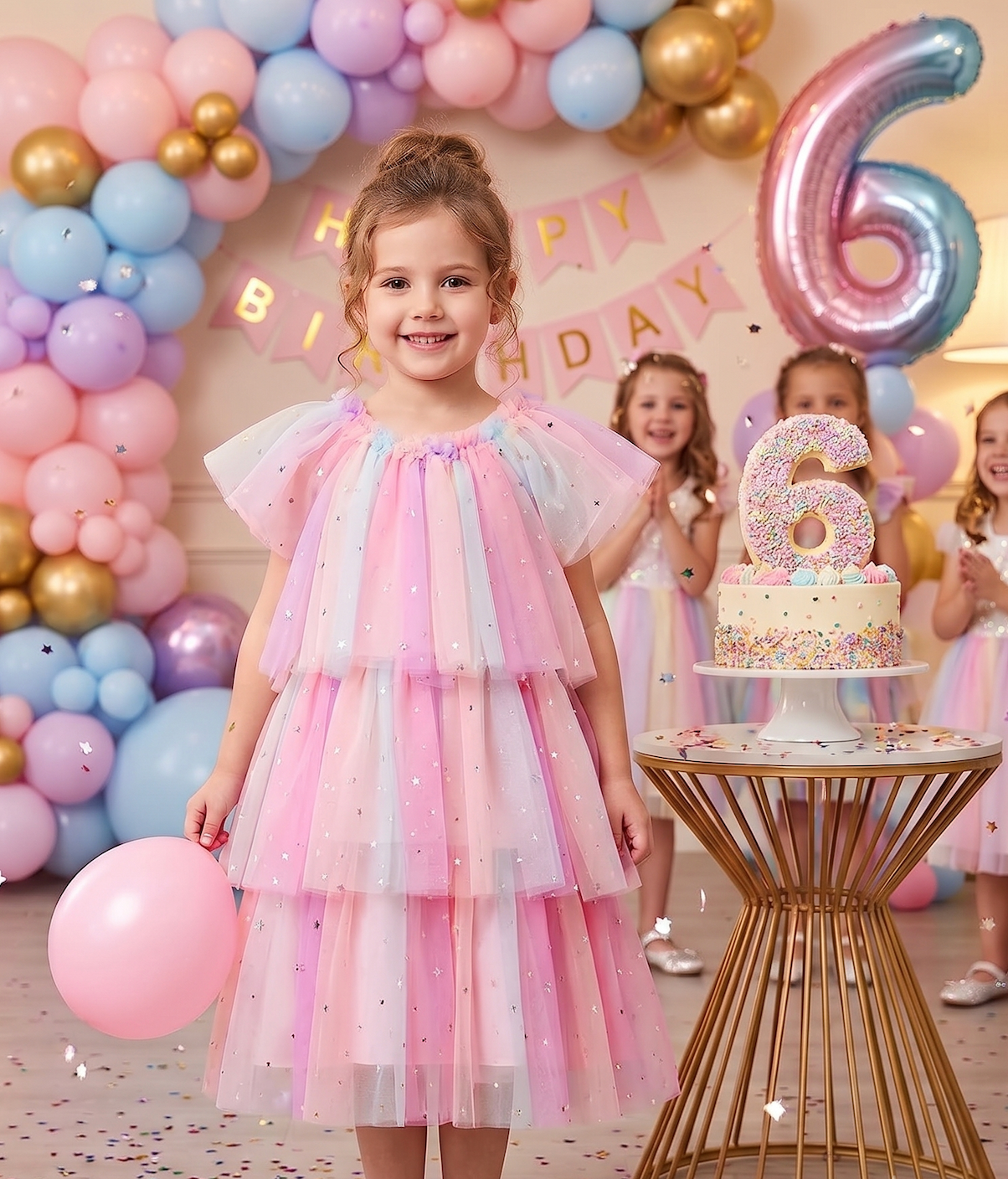 Vestido Tutú Tul Arcoíris Rosa