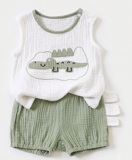 Conjunto Sin Mangas Dino Niño Matcha