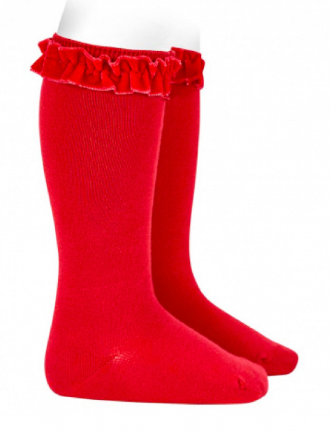 Calcetines altos cinta terciopelo fruncida en puñorojo