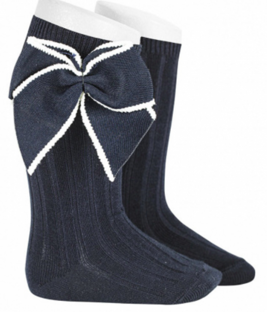 Calcetines altos canalé con lazo punto festón azul marino