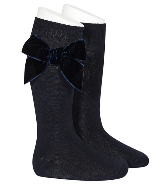 Calceta punto liso lazo terciopelo negra