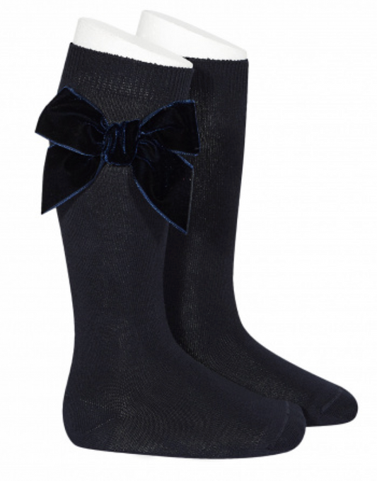 Calceta punto liso lazo terciopelo azul marino