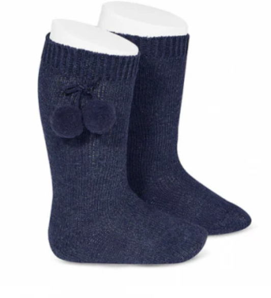 calceta lisa borlas azul marino