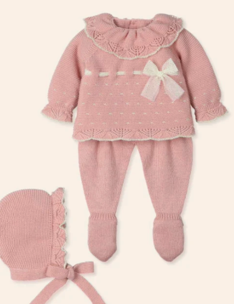 Traje 3P Canesú Menguado Topitos Y Tul Lurex Orquidea