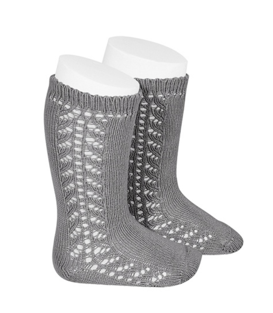 Calcetines hasta la rodilla de ganchillo lateral GRIS