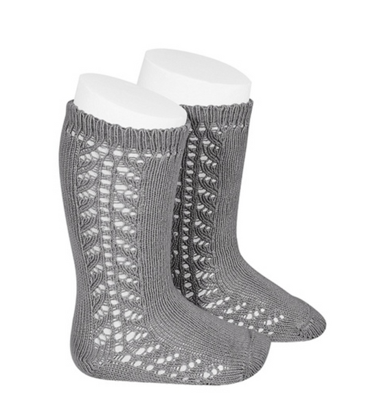 Calcetines hasta la rodilla de ganchillo lateral GRIS