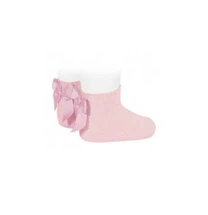 Calcetínes Punto Bobo Con Lazo Rosa Bebé