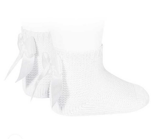 Calcetínes Punto Bobo Con Lazo Blanco