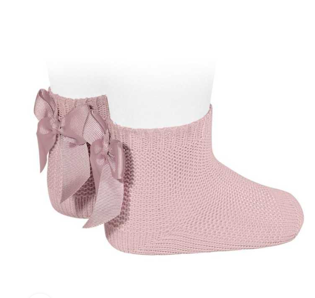 Calcetínes Punto Bobo Con Lazo Rosa Palo