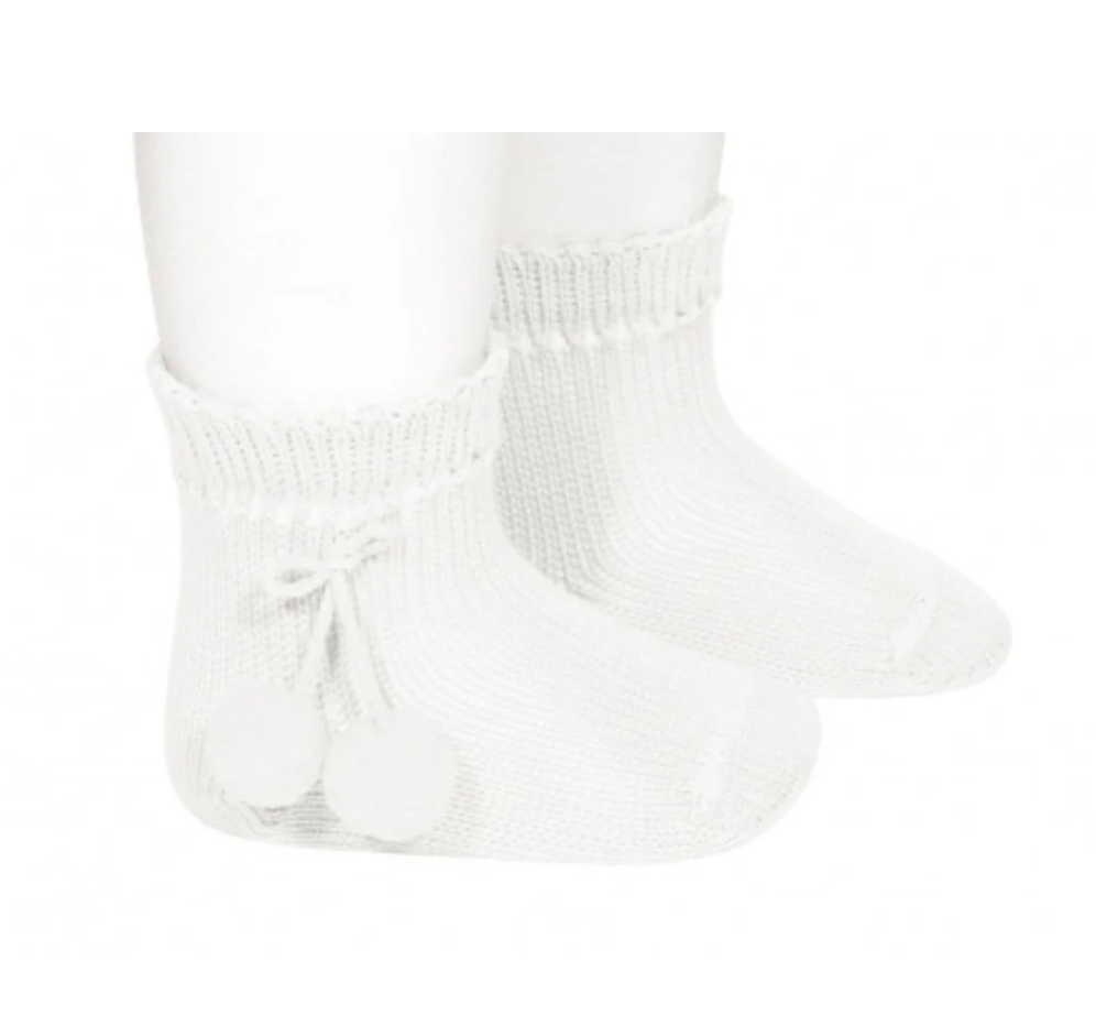Calcetines Cortos Perlé con Borlas Blanco