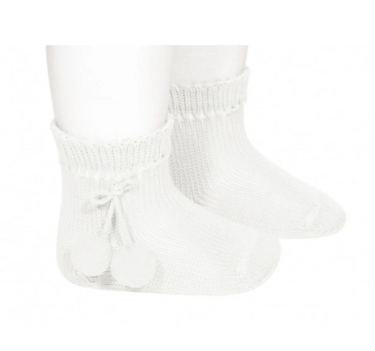 Calcetines Cortos Perlé con Borlas Blanco