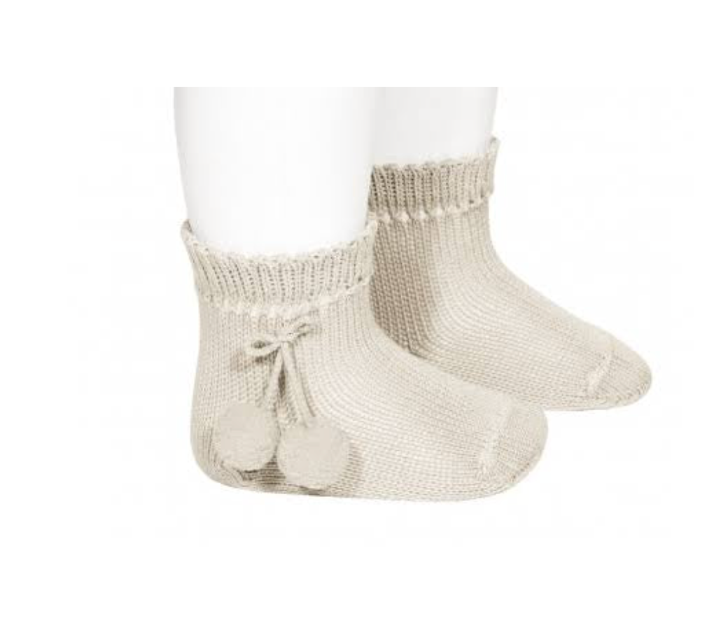 Calcetines Cortos Perlé con Borlas Lino
