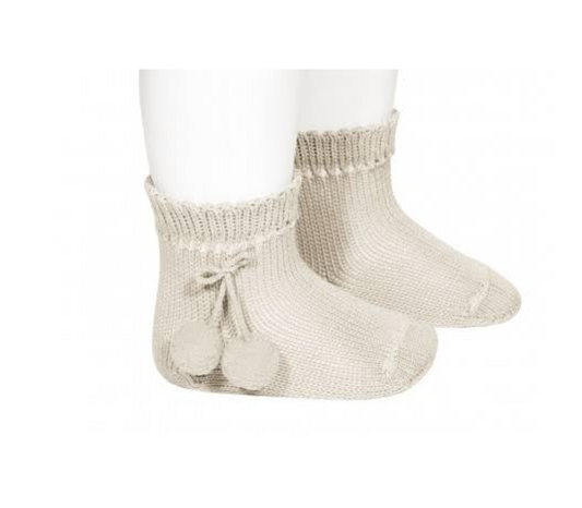 Calcetines Cortos Perlé con Borlas Lino