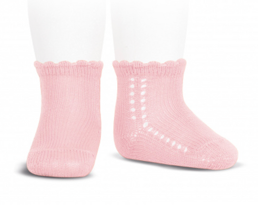 Calcetines cortos perlé con calado lateral ROSA