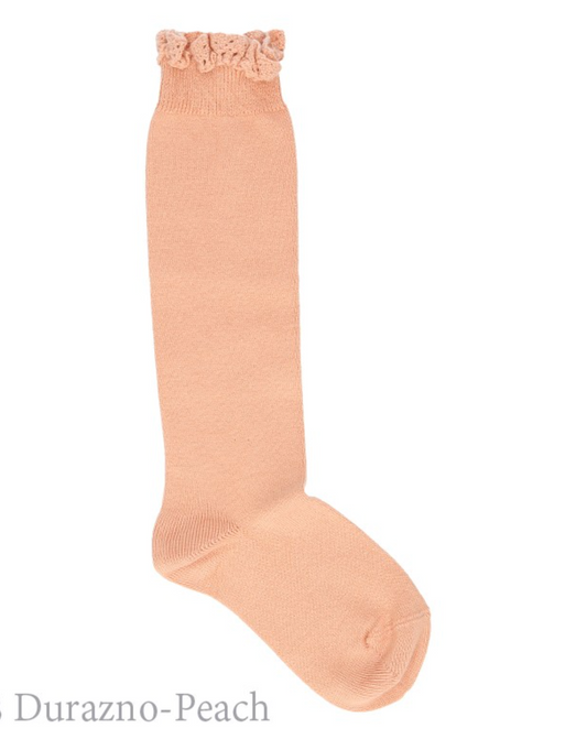 Calcetines Altos con puntilla Durazno