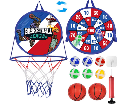 Canasta de Basquetbol para Pared con Juego de Dardos Plegable, 2 in 1