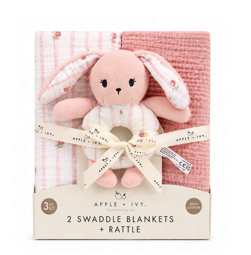 Set Dos Muselinas con Sonaja Conejita Rosa