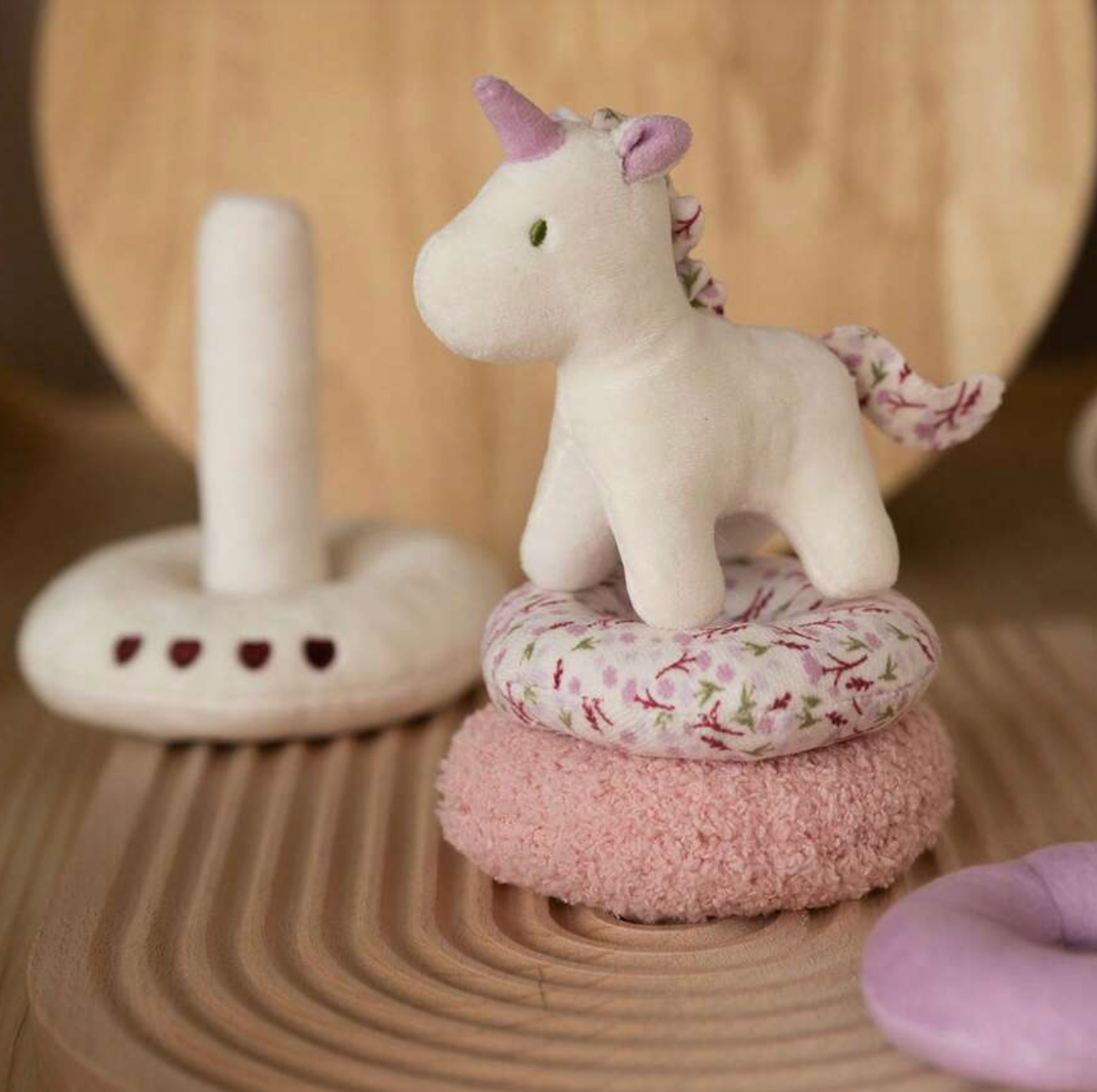 Set Apilable Peluche Unicornio Rosa Bebé