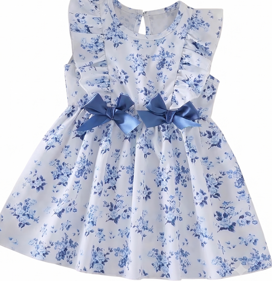 Vestido Floral Lazos Azul