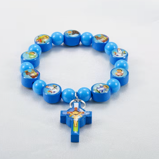 Pulsera de Rosario Católico de Madera Azul
