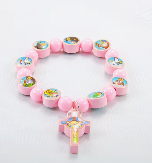 Pulsera de Rosario Católico de Madera Rosa