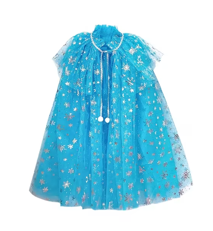 Capa de Princesa de Hielo Copos de Nieve Azul
