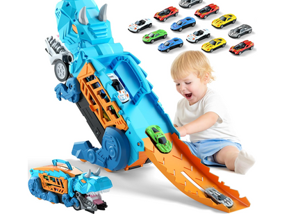 Camión de Dinosaurios con 12 Coches Azul