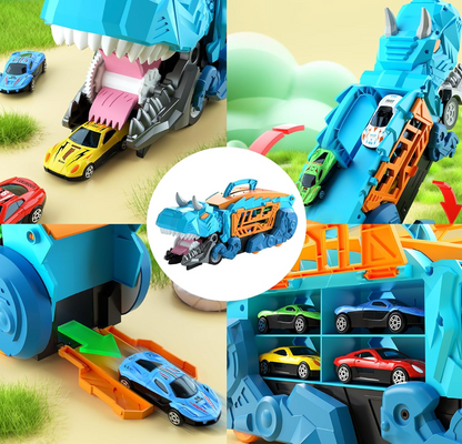Camión de Dinosaurios con 12 Coches Azul
