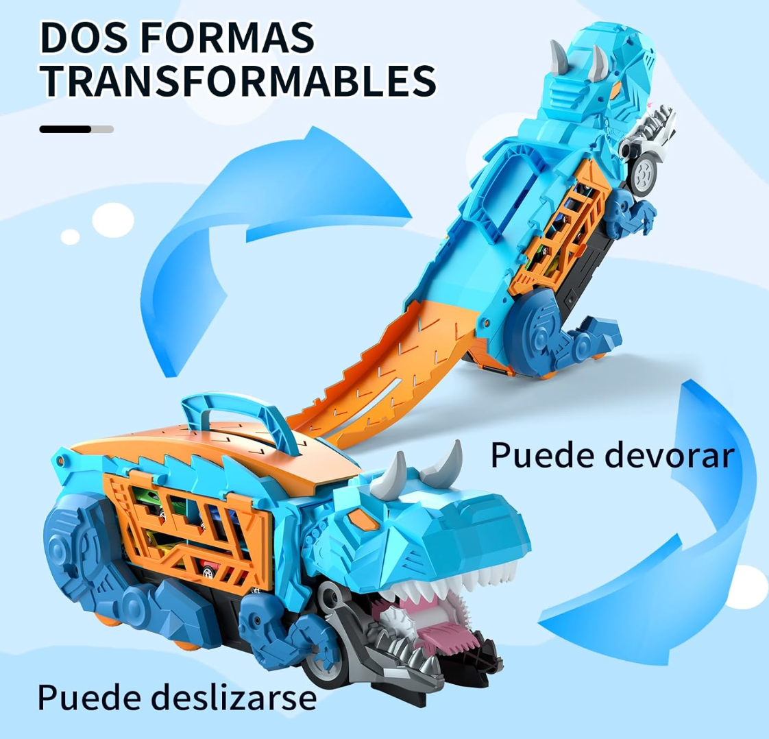 Camión de Dinosaurios con 12 Coches Azul